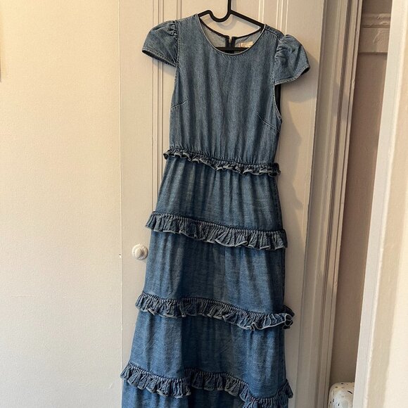 Alice + Olivia denim ruffle maxi dress - Picture 1 of 5